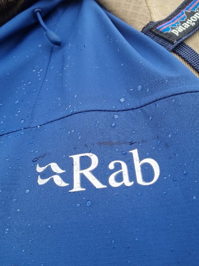 Wetting out around the Rab logo on the RAB Arc Eco