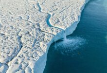 Aniol Serrasolses paddles the river on the Austfonna ice cap, Svalbard on August 6, 202. Credit: David Sodomka / Red Bull Content Pool