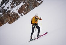 Rab athlete Anna DeMonte sets new ski FKT on Mont Blanc. Credit Aaron Rolph