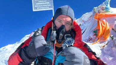 Mitch Hutchcraft, a 31-year-old former Royal Marine from Cambridgeshire, has made history by completing the longest climb of Mount Everest in history and record-breaking triathlon from the shores of the UK to the top of the world.