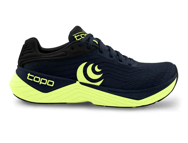 Fast running shoe with breathable mesh and cushioned sole for outdoor activities.