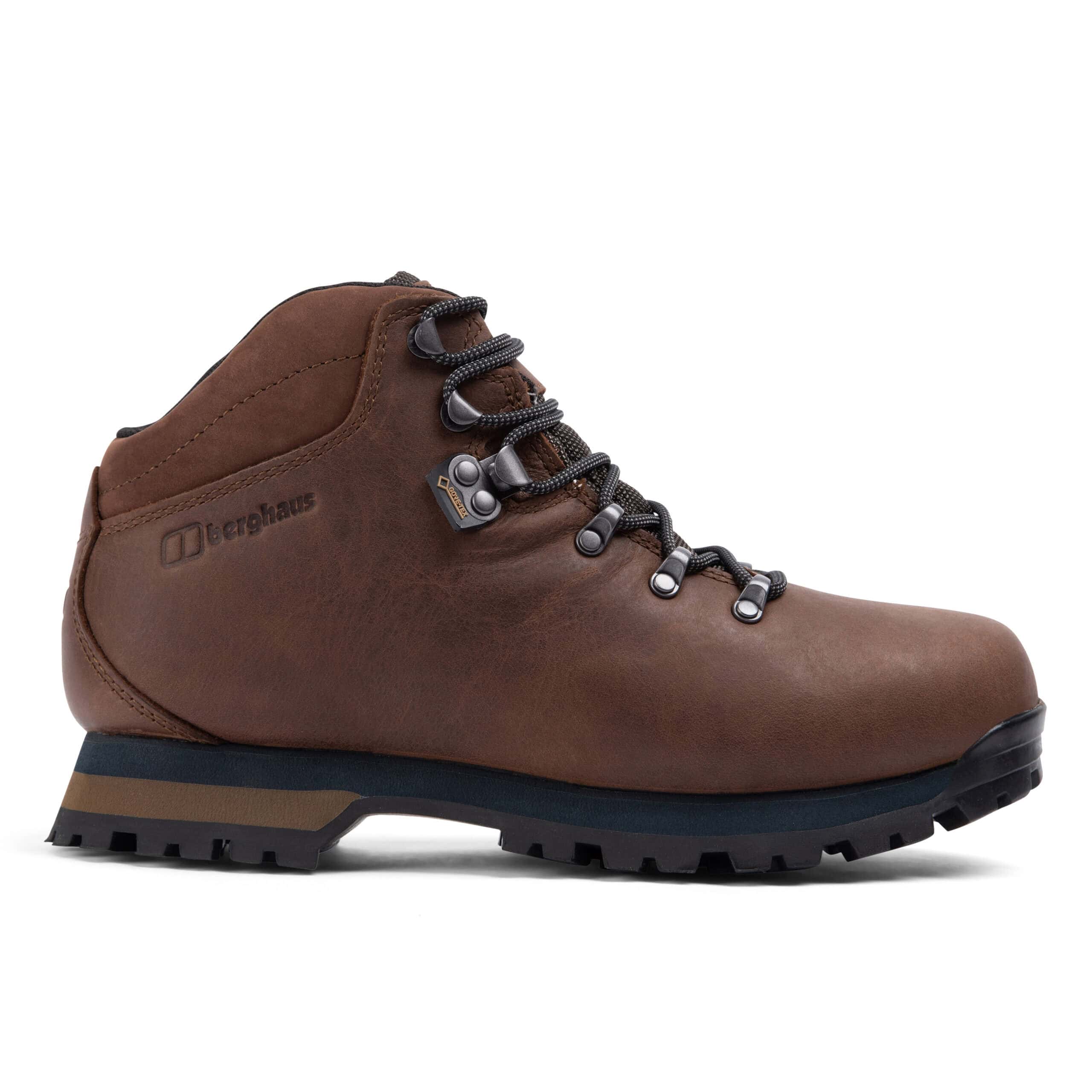 Durable brown leather hiking boot with waterproof Gore-Tex lining and rugged sole for outdoor adventures.