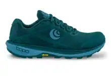 Breathable outdoor trail running shoe with Vibram sole for hiking and running in nature.