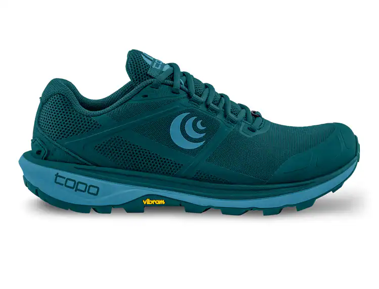 Breathable outdoor trail running shoe with Vibram sole for hiking and running in nature.