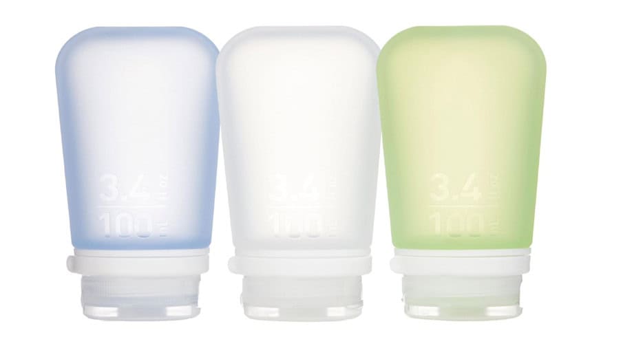 Humangear GoToob+ 3-Pack - 100ml Clear Green Blue Travel Bottle with Locking Cap