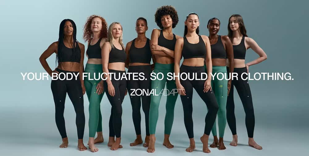 Diverse women in activewear demonstrating flexible clothing options for fluctuating bodies.