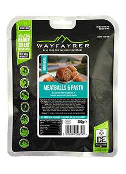 Premium outdoor meatballs and pasta for camping and hiking trips.