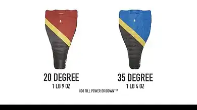Insulated sleeping bags for outdoor camping and hiking, 20 and 35 degrees warmth ratings.