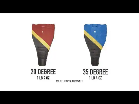 Insulated sleeping bags for outdoor camping and hiking, 20 and 35 degrees warmth ratings.
