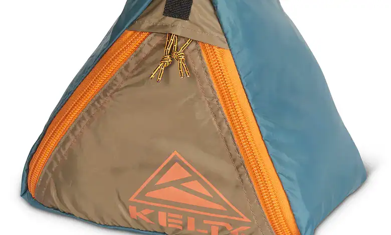 Water-resistant, lightweight outdoor gear bag with orange zip details and KEIT logo. Durable for camping and hiking accessories.
