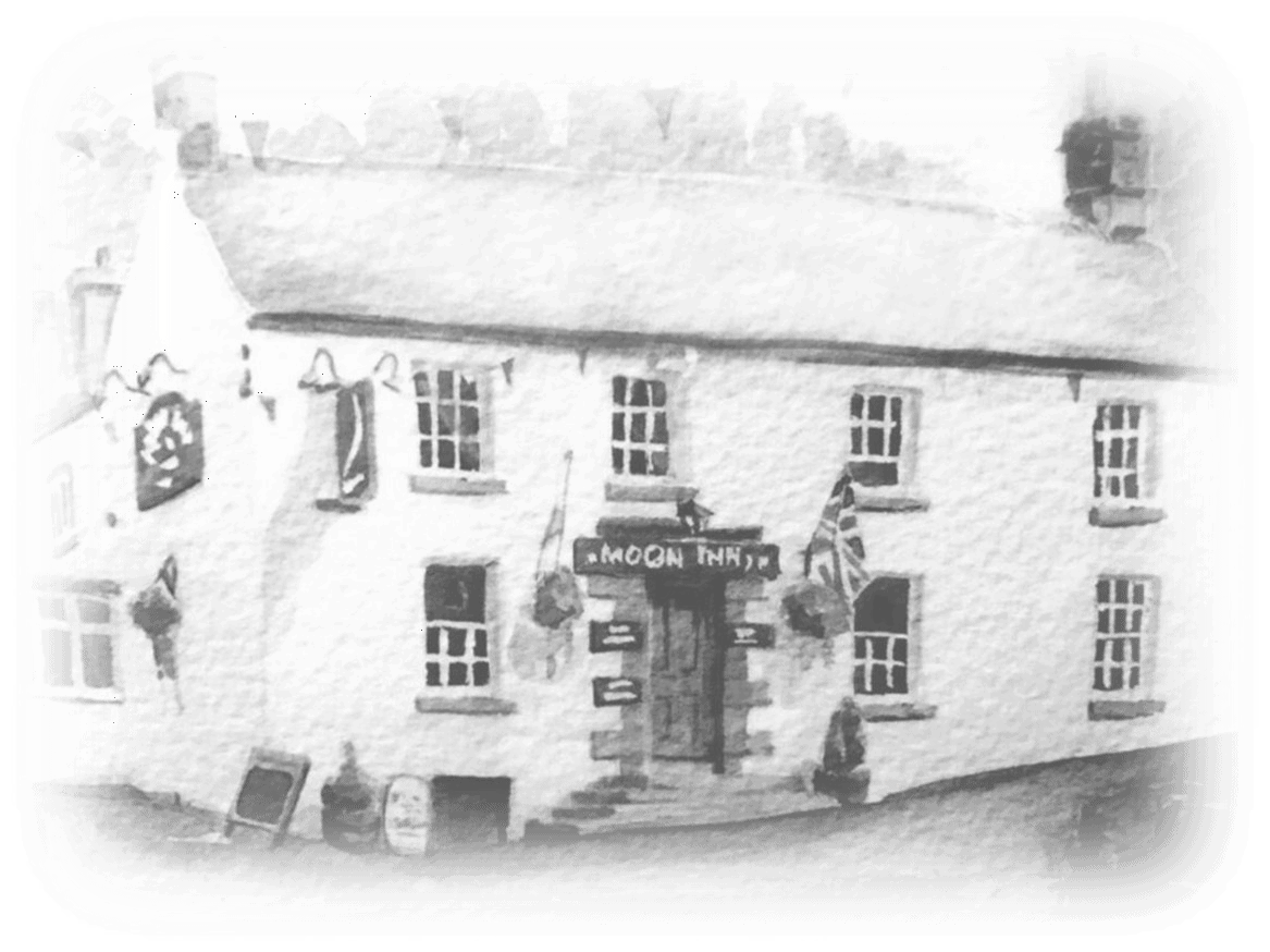Traditional British pub exterior with flags and signage, located on a quiet village street.