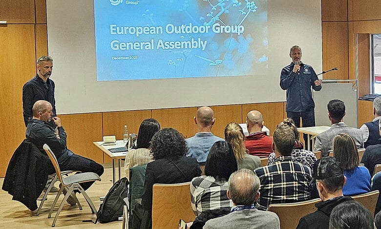 Innovative outdoor gear presentation at European Outdoor Group General Assembly, December 2025.