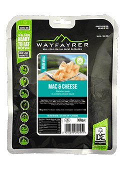 Pre-packaged Mac & Cheese meal for camping and outdoor adventures.