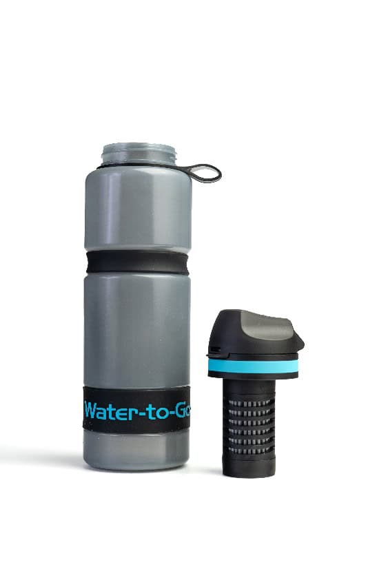 Water-to-Go reusable water bottle with built-in filter for hiking and camping.