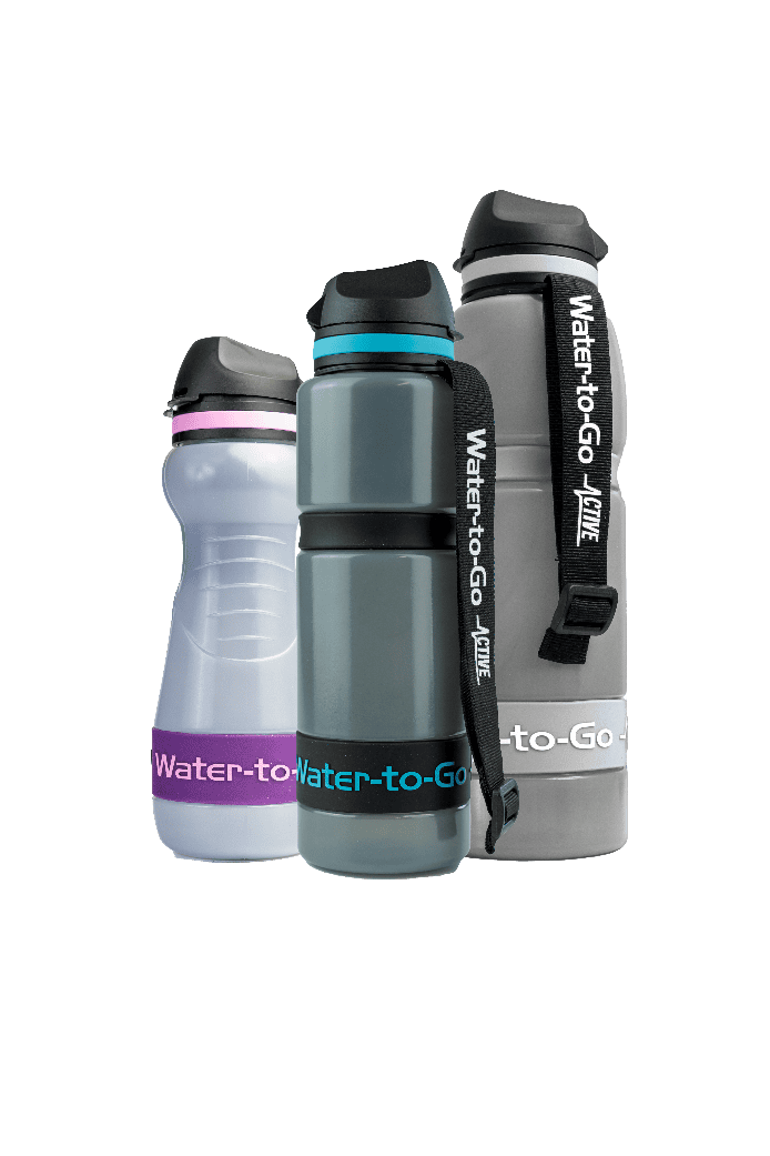 Water-to-Go reusable water bottles with filter for outdoor use.