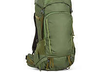 Green outdoor hiking backpack with multiple compartments and adjustable straps.