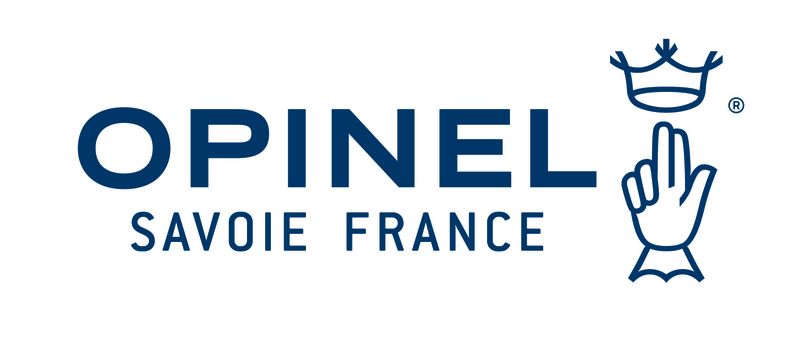 Opinel logo featuring the Savoie France region and a stylised hand holding a crown, representing qua.