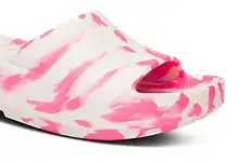 Pink and white tie-dye style slide sandal for women.