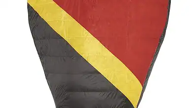 Sleeping bag for outdoor camping and hiking in cold conditions.