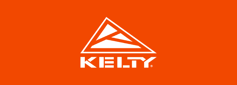 KELTY logo on an orange background, outdoor gear brand.